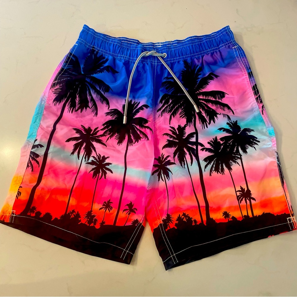MC2 Saint Barth Mens Gustavia Long Sunset Palm Swim Shorts